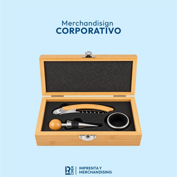 SET DESTAPADOR VINO 3 PIEZAS EN CAJA DE MADERA