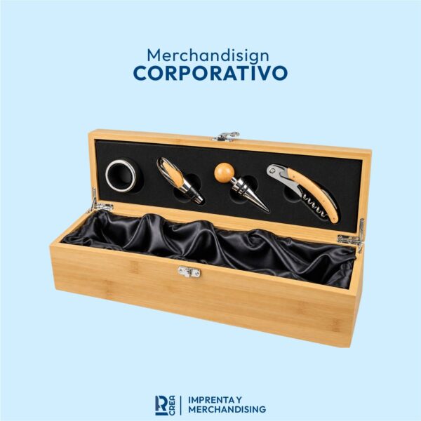 SET DESTAPADOR VINO 4 PIEZAS EN CAJA DE MADERA